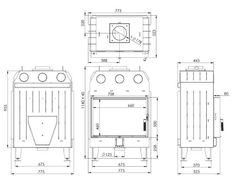 Камінна топка BOKAR 7050 (15,2 kW ) black ceramatex - Зображення 4