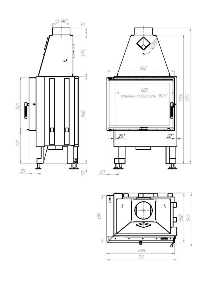 Камінна топка M-FIRE 60 кутова ліва (14kW) - Зображення 5