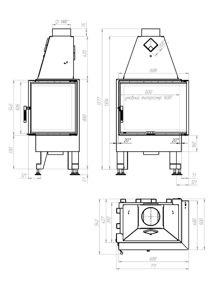 Камінна топка M-FIRE 60 кутова права (14kW) - Зображення 8