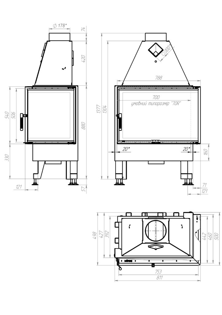 Камінна топка M-FIRE 70 кутова права (15kW) - Зображення 4