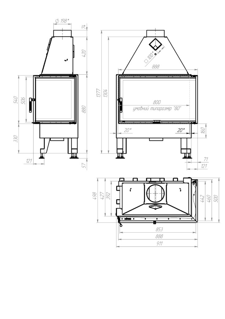 Камінна топка M-FIRE 80 кутова права (17kW) бокове відкриття. - Зображення 4