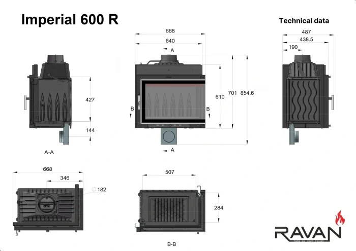 Чавунна камінна топка Ravan IMPERIAL 600 R на дровах - Зображення 15