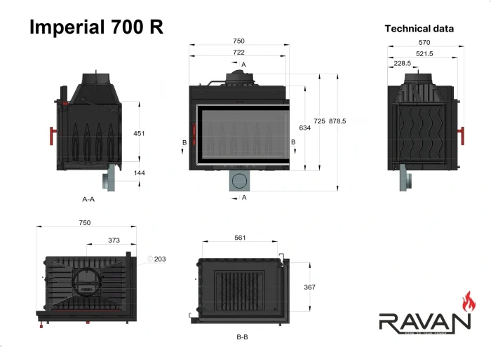 Чавунна камінна топка Ravan IMPERIAL 700 R на дровах - Зображення 10